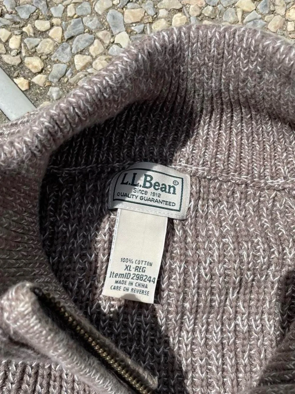 Llbean Mens Full-Zip Brown Ribbed Heavy Knit Sweater